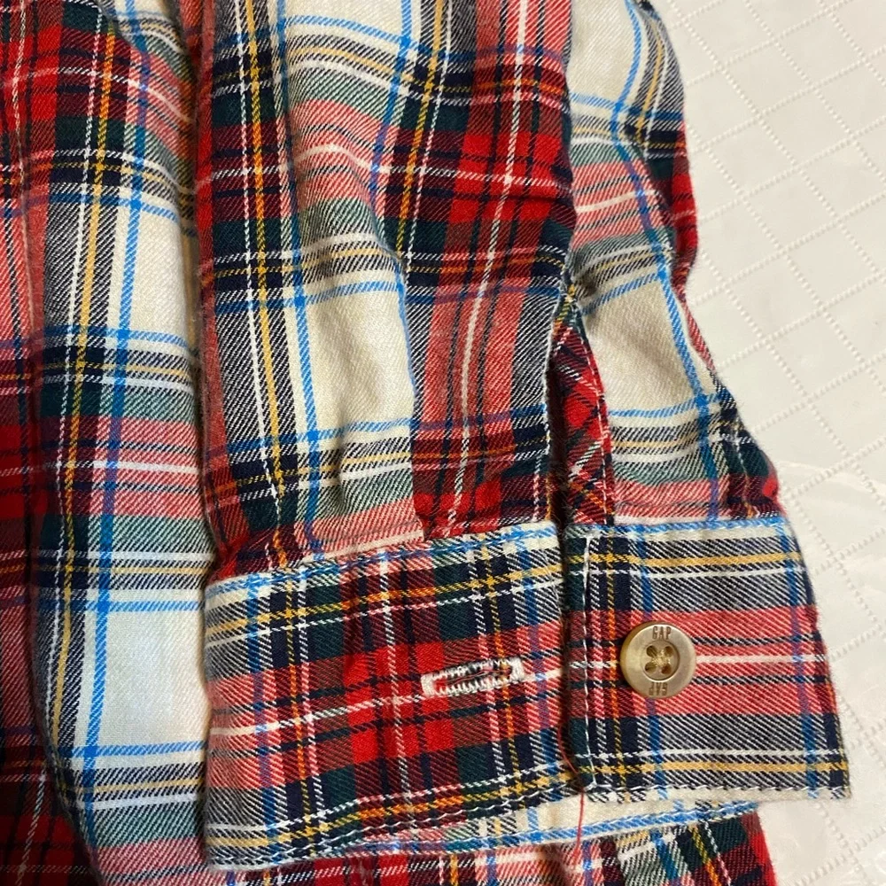 GAP Red Plaid Button Down Shirt Dress with Black Leggings 4/5 girls